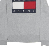 TOMMY JEANS Mens Grey Cotton Crew Neck S Sweatshirt Logo Patch Comfortable