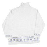 Mens White Cotton Blend Sweatshirt Long Sleeve Half Zip L Winter Theme