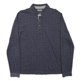 PIERRE CARDIN Mens Blue Long Sleeve Printed Polo Shirt M Cotton Blend