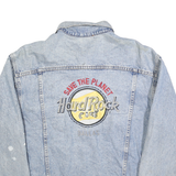 HARD ROCK CAFE Mens Blue Denim Button Cotton Jacket L Embroidered Save The