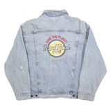 HARD ROCK CAFE Mens Blue Denim Button Cotton Jacket L Embroidered Save The