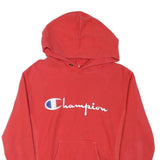 CHAMPION Mens Red Hoodie S Cotton Blend Pullover Logo Embroidered Pocket
