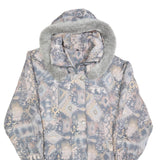 Womens Blue Jacket M Polyester Blend Printed Faux Fur Hood Zip Coat Winter