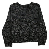 Womens Black Floral Pattern Button Jacket XS Polyester Blend Stylish Lightweight