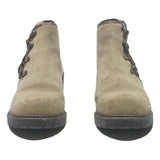 Womens Beige Leather Ankle Boots UK 5 Embroidered Casual Vintage Style