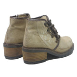 Womens Beige Leather Ankle Boots UK 5 Embroidered Casual Vintage Style