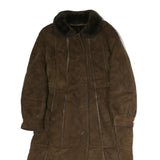 Womens Brown Faux Fur Collar Button Jacket L Polyester Plain Long Sleeve