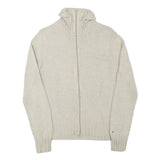 TOMMY HILFIGER Womens Cream Plain Cotton Blend Pullover Jumper L Zippered Rib