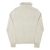 TOMMY HILFIGER Womens Cream Plain Cotton Blend Pullover Jumper L Zippered Rib