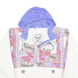 VILGES KUMPE Womens White & Purple Print Zip Jacket L Polyester Blend Hooded