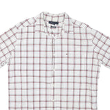 TOMMY HILFIGER Mens White & Maroon Check Shirt M Cotton Blend Casual Shirt