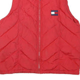 TOMMY HILFIGER Womens Red Sleeveless Quilted Jacket L Polyester Blend Zip Casual