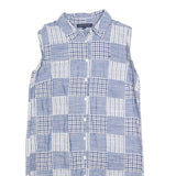 TOMMY HILFIGER Womens Blue & White Patchwork Sleeveless Shirt Dress Cotton Blend