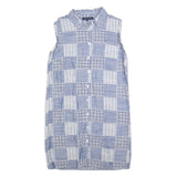 TOMMY HILFIGER Womens Blue & White Patchwork Sleeveless Shirt Dress Cotton Blend