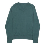 TOMMY HILFIGER Mens Green Cotton Blend Plain V-Neck Basic Knit Jumper S