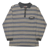 LEE COOPER Mens Blue & Cream Striped Long Sleeve Polo Shirt S Cotton Blend