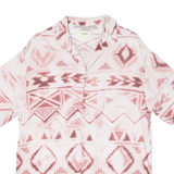 PULL & BEAR Mens White & Pink Patterned Shirt L Cotton Blend Summer Casual