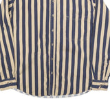 GULF TRADERS Mens Beige & Blue Striped Shirt L Cotton Blend Long Sleeve Casual