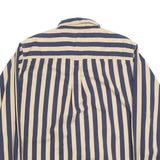 GULF TRADERS Mens Beige & Blue Striped Shirt L Cotton Blend Long Sleeve Casual