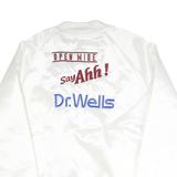 SATINS Mens White Satin Button Jacket XL Plain Dr Wells Embroidered Vintage