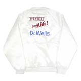 SATINS Mens White Satin Button Jacket XL Plain Dr Wells Embroidered Vintage