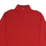 NAUTICA Mens Red 1/4 Zip Sweatshirt L Striped Cuff Pullover Casual