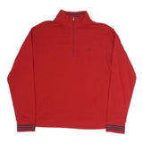 NAUTICA Mens Red 1/4 Zip Sweatshirt L Striped Cuff Pullover Casual