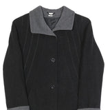 Womens Black & Grey Button Wool Blend Jacket UK 12 Classic Long Sleeve Plain
