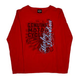 Harley Davidson Graphic Long Sleeve T-Shirt - Medium Red Cotton