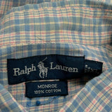 Monroe Ralph Lauren Checked Short Sleeve Shirt - XL Blue Cotton