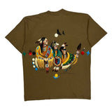 Native American Art Habitat Graphic T-Shirt - Large Brown Cotton