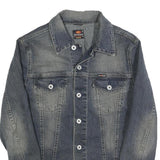 ENERGIE Mens Blue Denim Jacket S Cotton Blend Button Plain Classic Fit