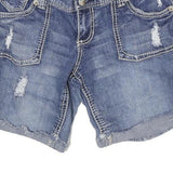 MAURICES Womens Denim Blue Casual Shorts M W28 Distressed Double Button