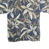 CAMPIA MODA Mens Blue & Cream Tropical Leaf Cotton Shirt S Summer Casual