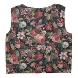 Womens Black Floral Cotton Blend Jacket S Woven Sleeveless Vest Top