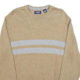 CHAPS Mens Beige & Grey Patterned Jumper Crew Neck Basic Knit L Cotton Blend