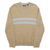 CHAPS Mens Beige & Grey Patterned Jumper Crew Neck Basic Knit L Cotton Blend