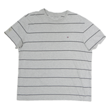 TOMMY HILFIGER Mens Grey & Black Striped T-Shirt L Short Sleeve Crew Neck Casual