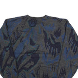 Mens Grey Blue Abstract Pattern V-Neck Chunky Knit Wool Blend Jumper L