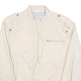Mens White Cotton Blend Casual Zip Jacket M Plain Lightweight Comfort