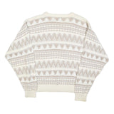 JANTZEN Mens Cream & Beige Patterned Cotton Blend Plain Crew Neck Basic Knit M