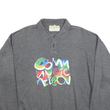 SWITCHER Mens Grey Cotton Blend Sweatshirt M Polo Collar Graphic Print Casual