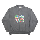 SWITCHER Mens Grey Cotton Blend Sweatshirt M Polo Collar Graphic Print Casual