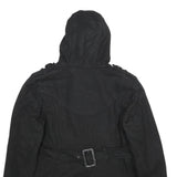 MISS SIXTY Y2K Womens Black Wool Blend Pea Jacket L Button Hooded Classic