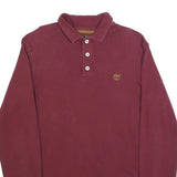 TIMBERLAND Mens Maroon Long Sleeve Plain Polo Shirt M Cotton Blend Casual
