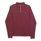 TIMBERLAND Mens Maroon Long Sleeve Plain Polo Shirt M Cotton Blend Casual