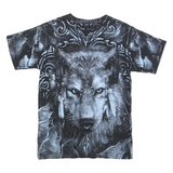 Mens Black Cotton Blend Graphic T-Shirt S Short Sleeve Crew Neck Wolf Print
