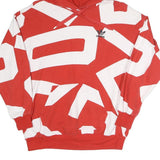 ADIDAS Womens Red & White Graphic Pullover Hoodie UK 14 Casual Streetwear