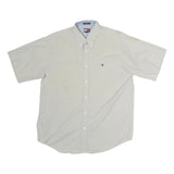 TOMMY HILFIGER Mens Cream Short Sleeve Shirt L Cotton Button Down Chest Pocket