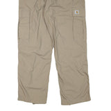 CARHARTT Mens Relaxed Beige Cargo Trousers W41 L32 Cotton Blend Zip Closure